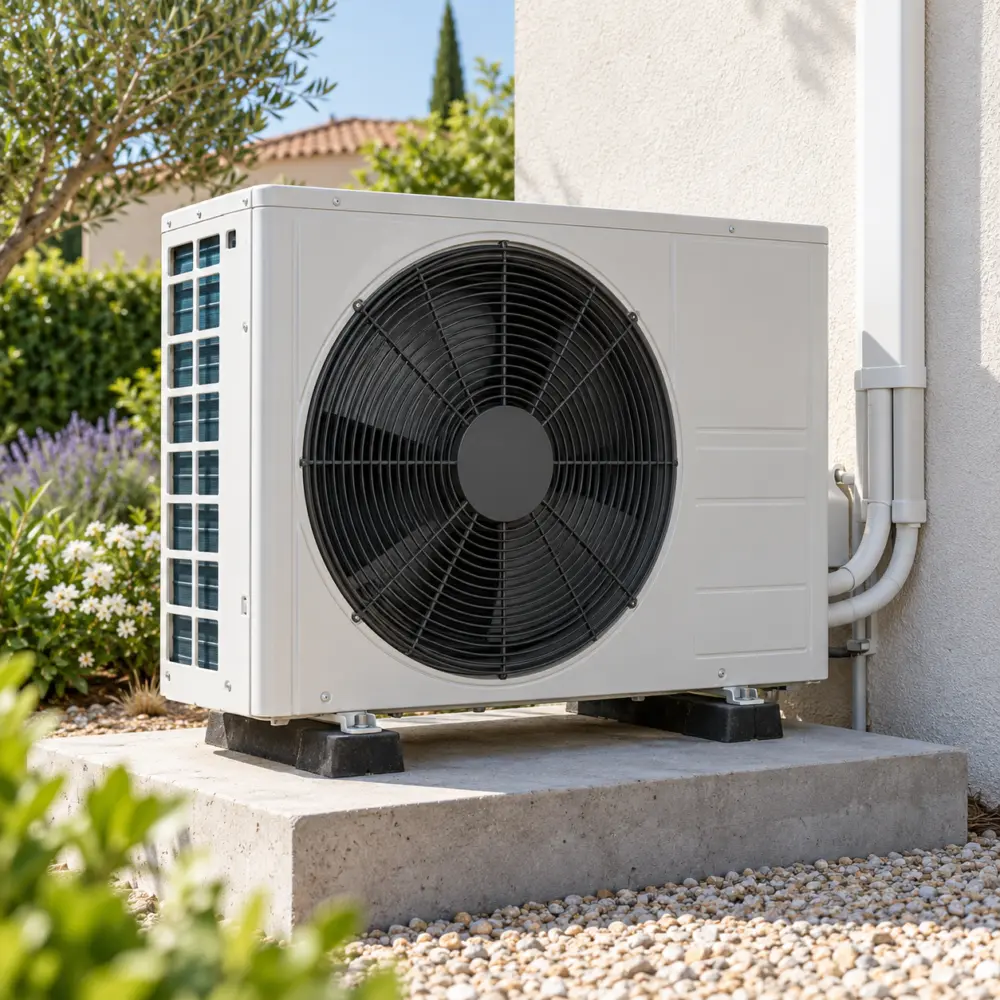 Unité extérieure de climatisation installée près d’une maison